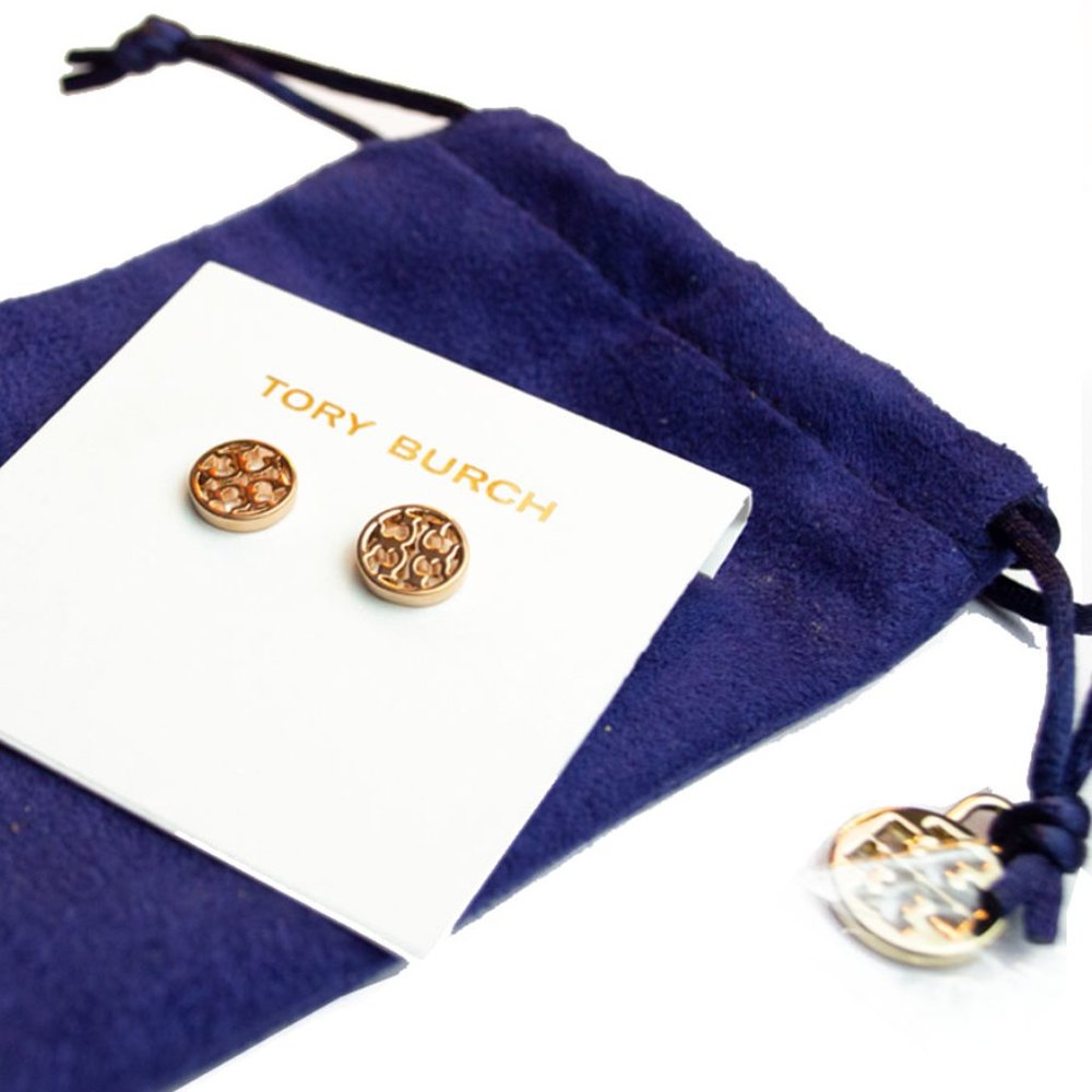 Tory Burch Rose Gold Circle Logo Stud Earrings NWOT - Picture 4 of 7